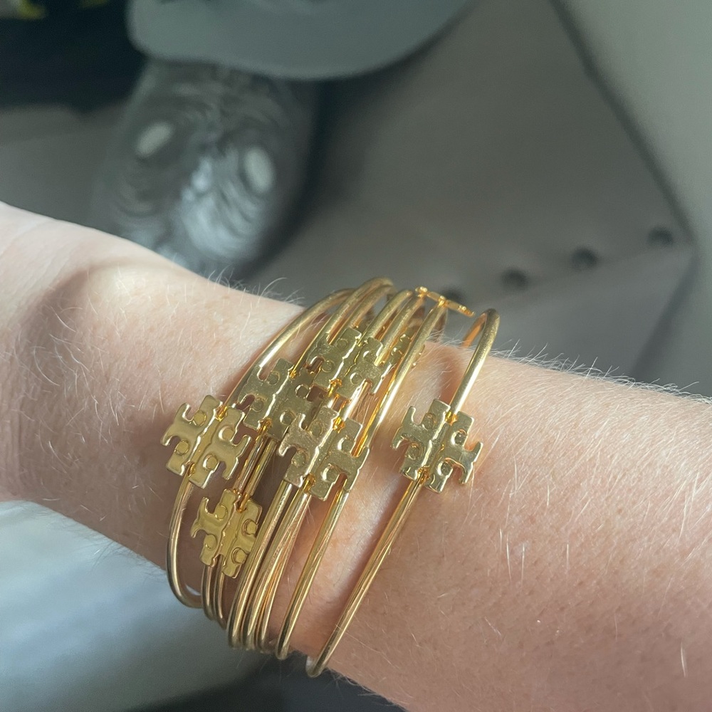 Tory Burch logo rose gold bangle set
